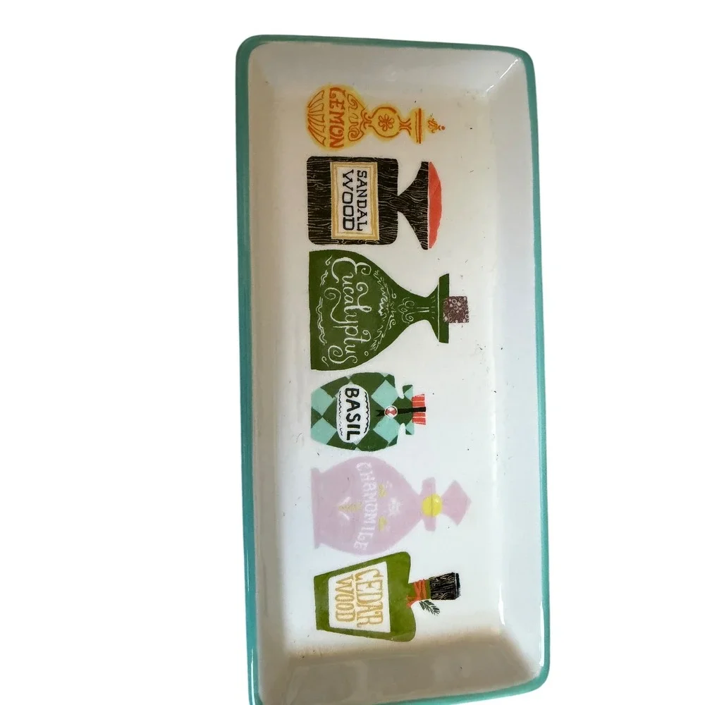 Danielle Kroll Magenta Apothecary Bottle Ceramic Vanity Tray Turquoise Rim 9x4